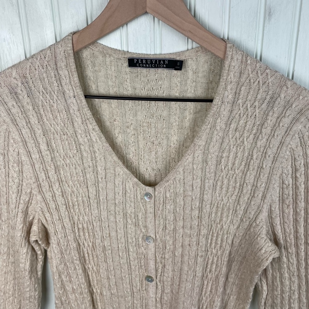 Peruvian Connection Button Front Cable Knit Sweat… - image 4